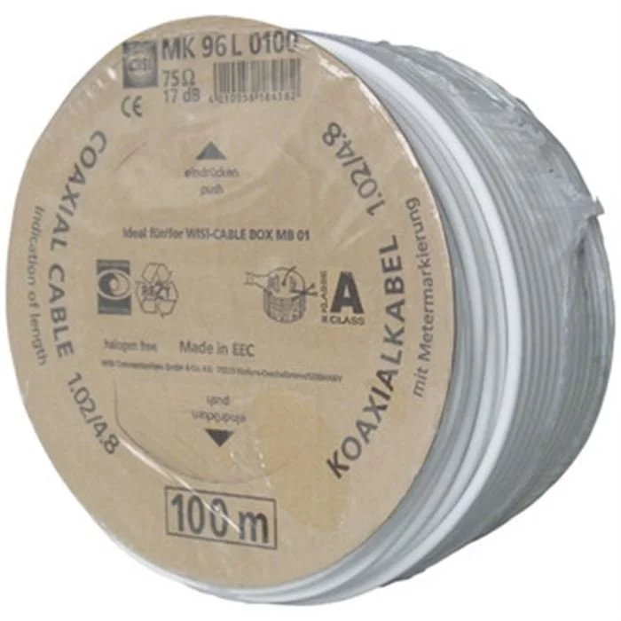 Wisi MK96L 0100 - Koaxialkabel 110dB 100m, Blister (weiss) 4 Wisi MK96L 0100 - Koaxialkabel 110dB 100m, Blister (weiss) – Bild 2